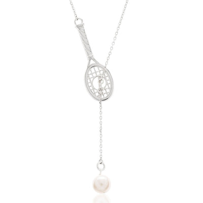 Love Racquet Lariat Necklace Rhodium Plated Sterling / Enamel Ball